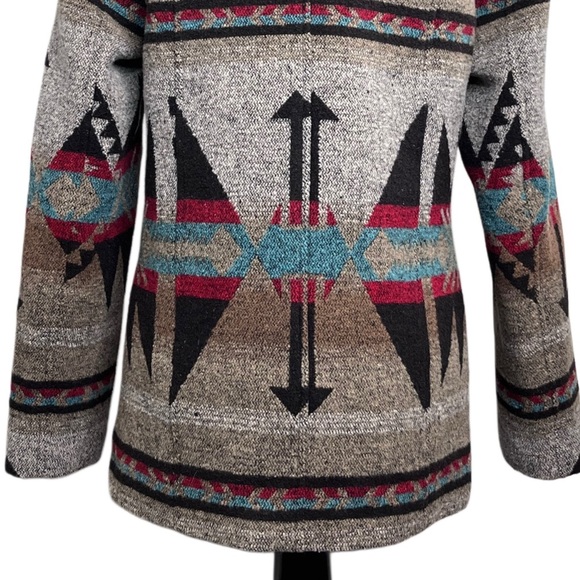 Western Aztec Yellowstone Boho Sz M Faux Fur Hooded Jacket - Picture 7 of 14